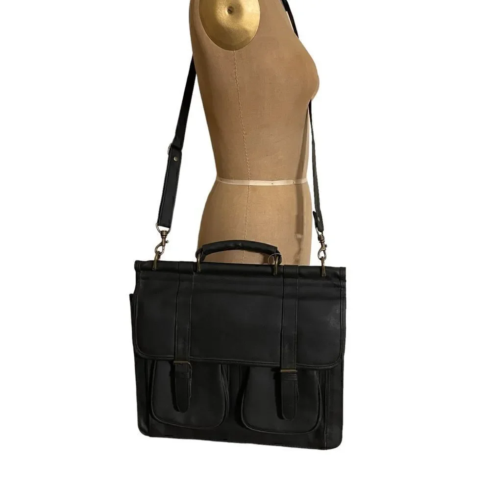 Leather look black laptop briefcase messenger  bag -NWT